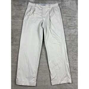 Izod Dress Pants 36x32 Beige Cuffed Straight Leg 100% Cotton Pleated Casual